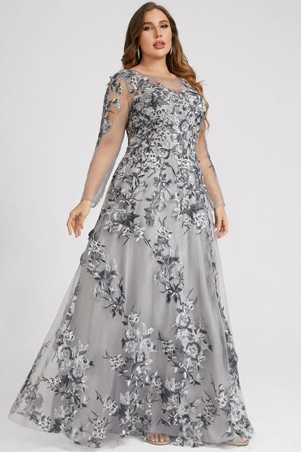 Robe Chic Élégance Florale Grise - gallery 9