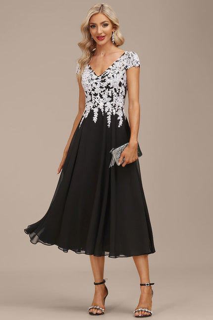 Robe Chic Noire Dentelle V-Cou Élégant - gallery 6