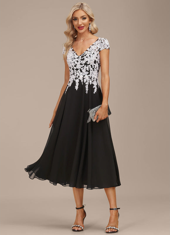 Robe Chic Noire Dentelle V-Cou Élégant - gallery 6