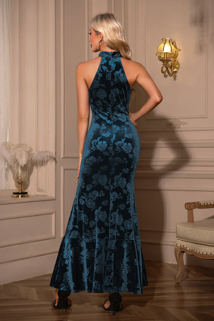 Robe Chic Velours Bleu Floral - gallery 2
