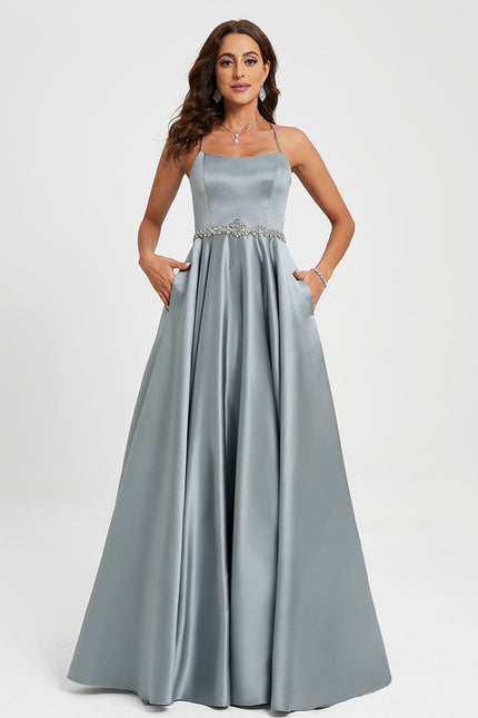 Robe Chic Satin Bleu Poudré - gallery 1