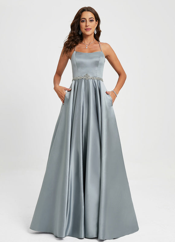 Robe Chic Satin Bleu Poudré - gallery 1