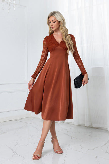 Robe Chic Midi Rouille Élégante - gallery 1