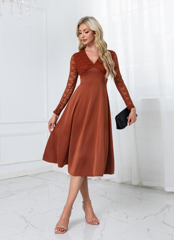 Robe Chic Midi Rouille Élégante - gallery 1