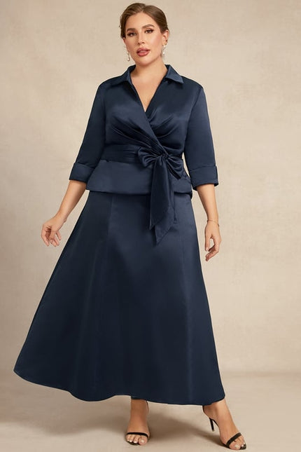 Robe Chic Bleu Marine Satinée - gallery 7