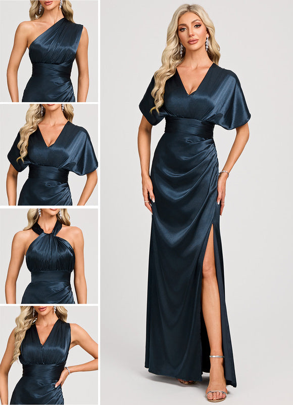 Robe Chic Élégance Satinée Marine