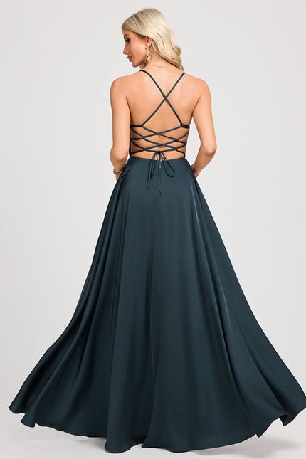 Robe Chic Vert Émeraude Satinée Élégante - gallery 3