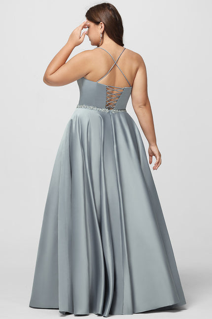 Robe Chic Satin Bleu Poudré - gallery 9