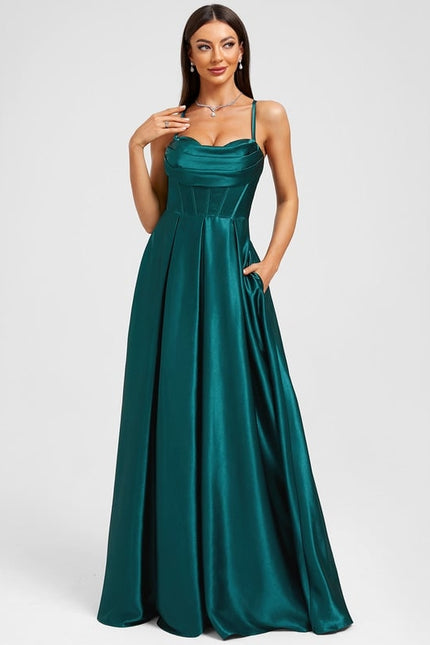 Robe Chic Satinée Émeraude - gallery 2