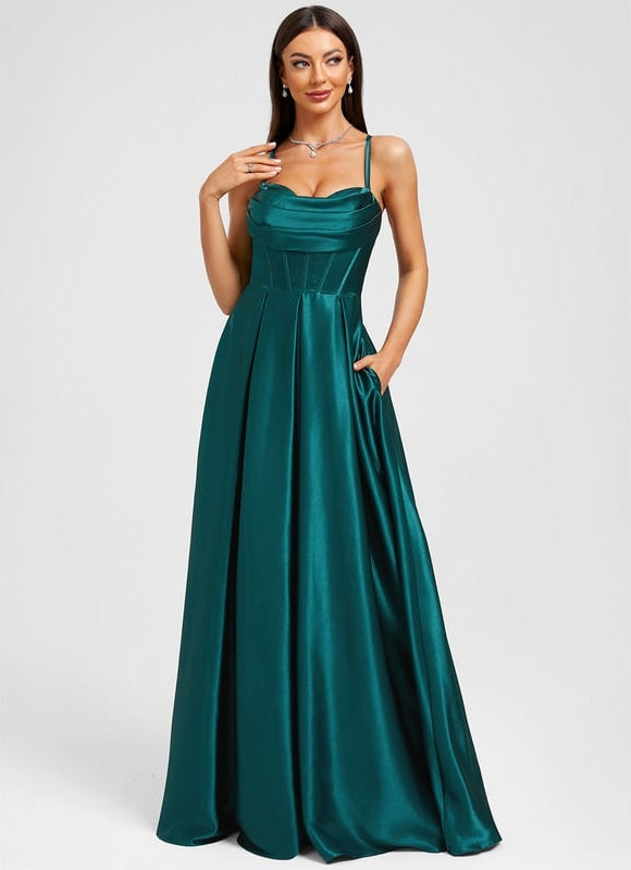 Robe Chic Satinée Émeraude - gallery 2