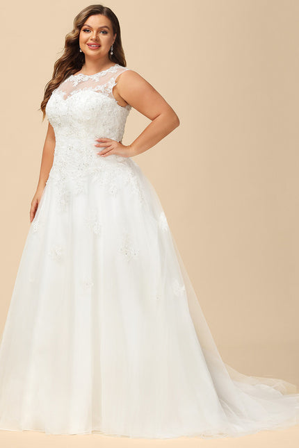 Robe Chic Blanche Traîne Dentelle Élégante - gallery 8