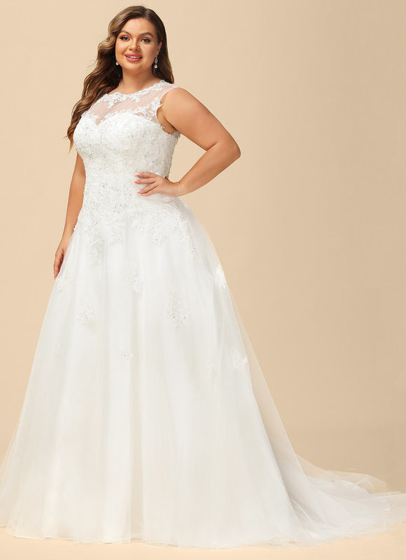 Robe Chic Blanche Traîne Dentelle Élégante - gallery 8