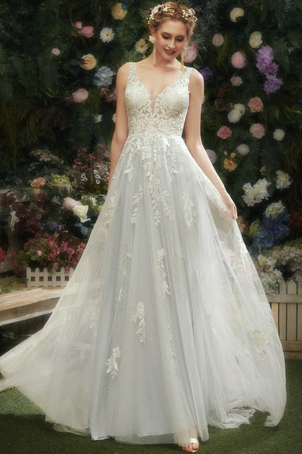 Robe Chic Blanche Tulle Dentelle Traîne - gallery 1