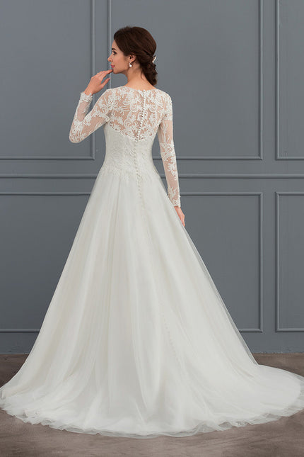 Robe Chic Blanche Col Rond Dentelle - gallery 3