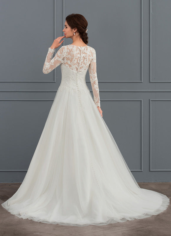 Robe Chic Blanche Col Rond Dentelle - gallery 3