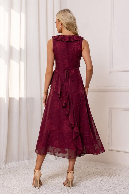 Robe Chic Volants Bordeaux - gallery 1