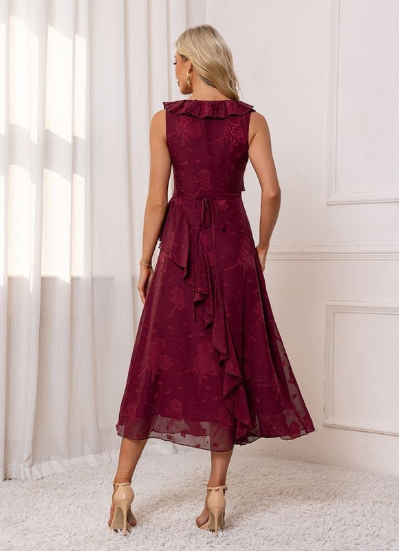 Robe Chic Volants Bordeaux - gallery 1