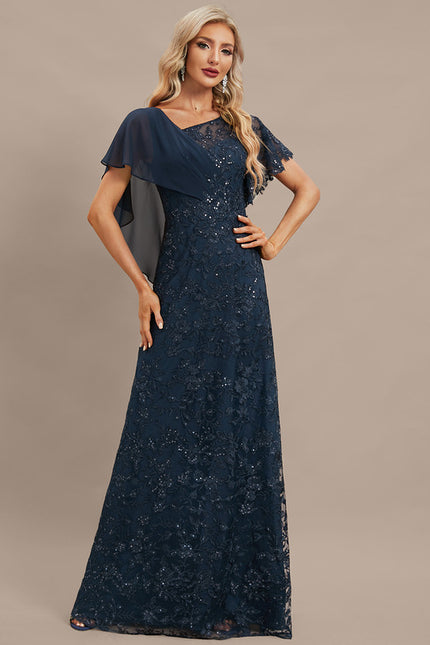 Robe Chic Longue Marine Dentelle - gallery 3