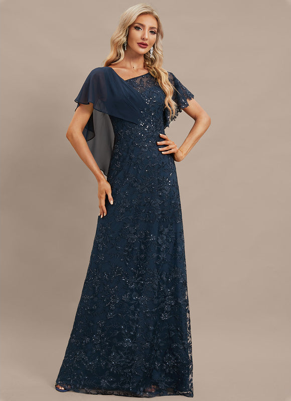 Robe Chic Longue Marine Dentelle - gallery 3
