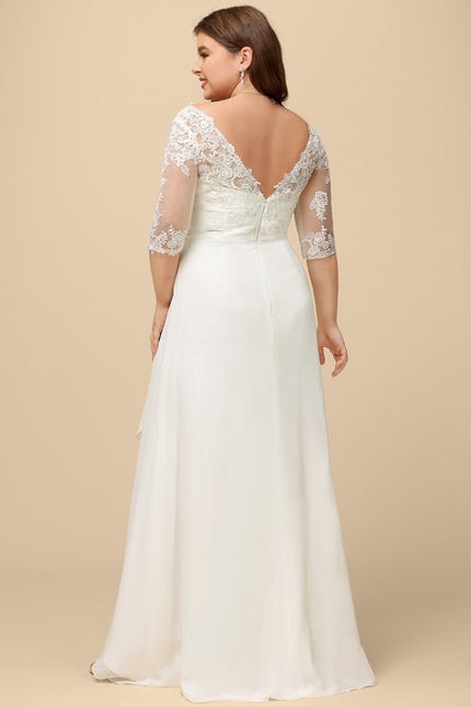 Robe Chic Blanche Dentelle Asymétrique - gallery 9