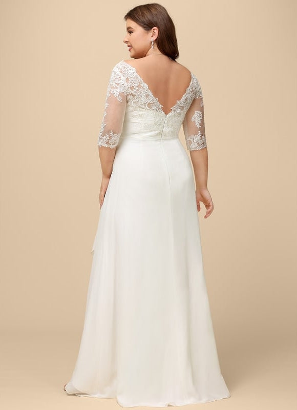 Robe Chic Blanche Dentelle Asymétrique - gallery 9