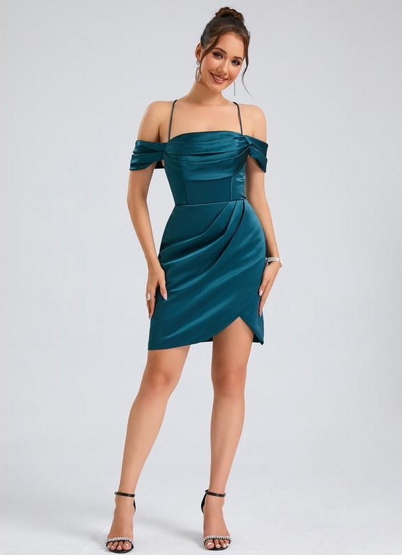 Robe Chic Satin Émeraude Drapé - gallery 2