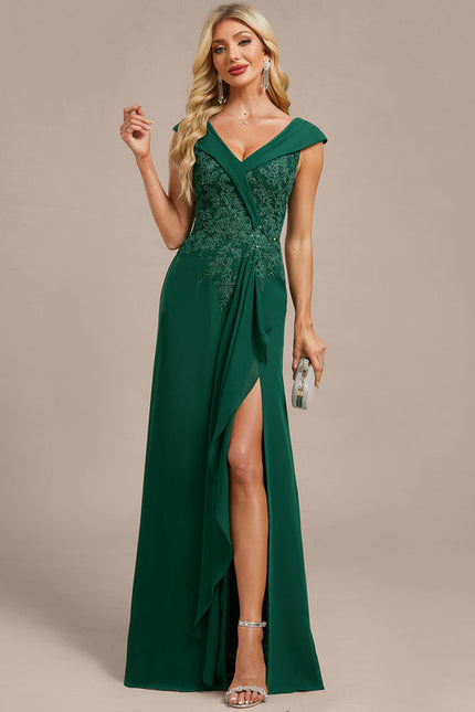 Robe Chic Longue Drapée Émeraude - gallery 1