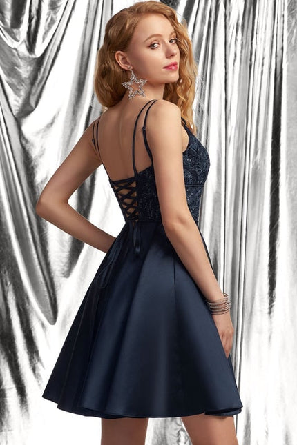 Robe Chic Marine Satinée Élégante - gallery 2