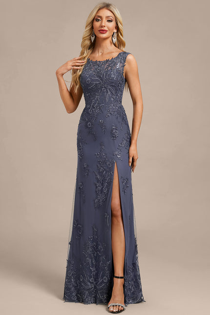 Robe Chic Longue Grise Brodée - gallery 6