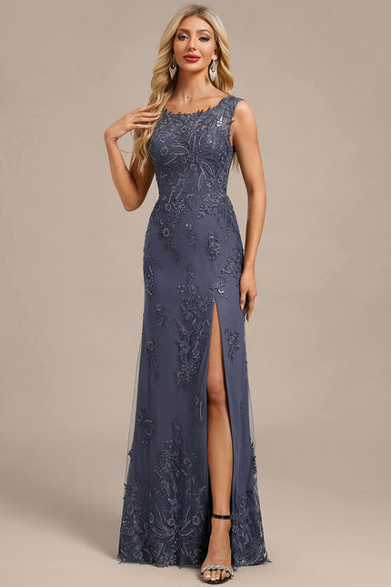 Robe Chic Longue Grise Brodée - gallery 6