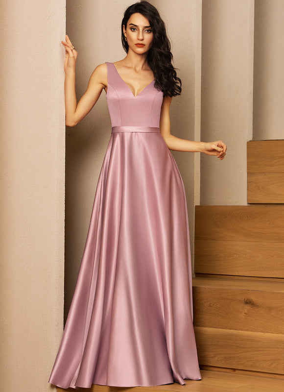 Robe Chic Satinée Rose Pâle - gallery 1