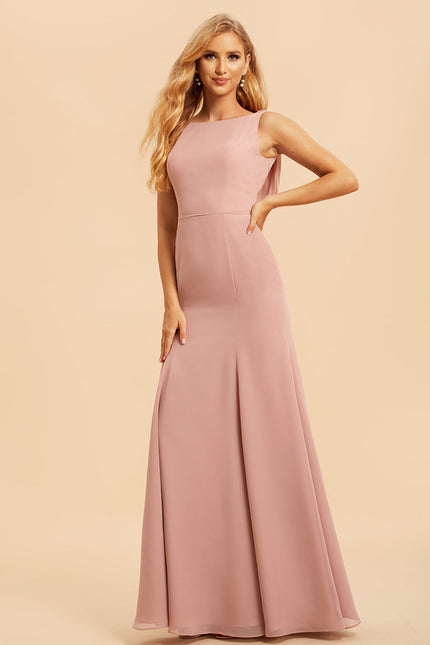 Robe Chic Rose Poudré Longueur Ras Du Sol - gallery 2