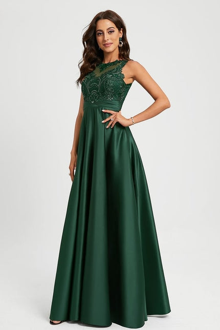 Robe Chic Satin Vert Émeraude - gallery 4