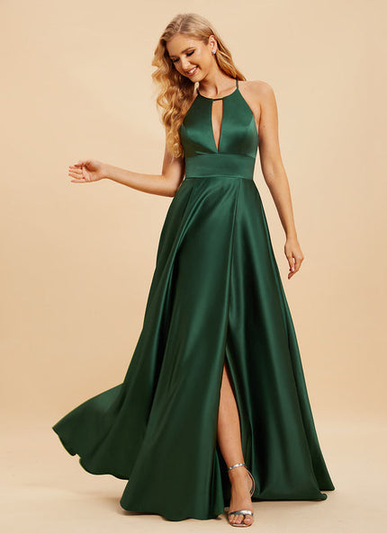Robe Chic Vert Émeraude Satin