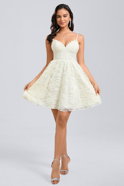 Robe Chic Courte Dentelle Ivoire - gallery 5