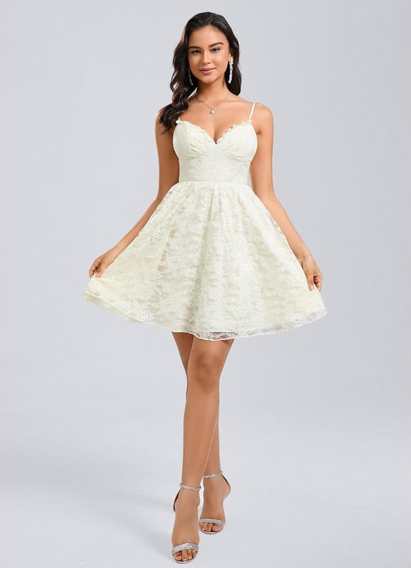 Robe Chic Courte Dentelle Ivoire - gallery 5