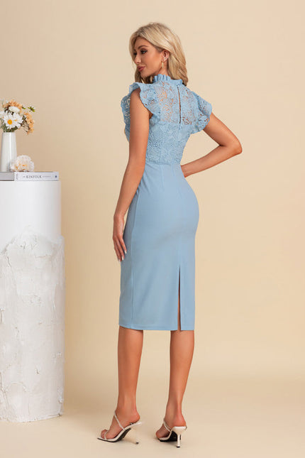 Robe Chic Midi Bleu Dentelle - gallery 1