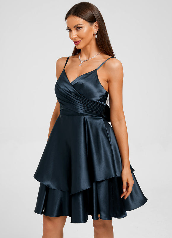 Robe Chic Satin Bleu Vif - gallery 1