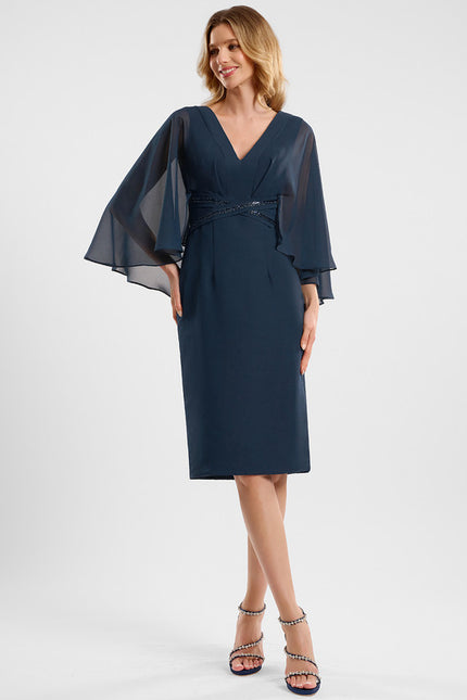 Robe Chic Bleu Nuit Mousseline Perles