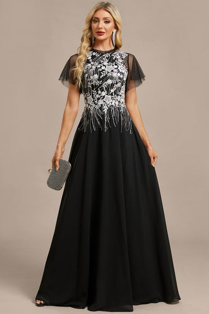 Robe Chic Soirée En Mousseline Ornée - gallery 4