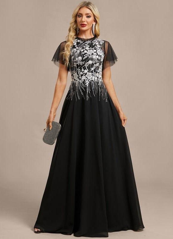 Robe Chic Soirée En Mousseline Ornée - gallery 4