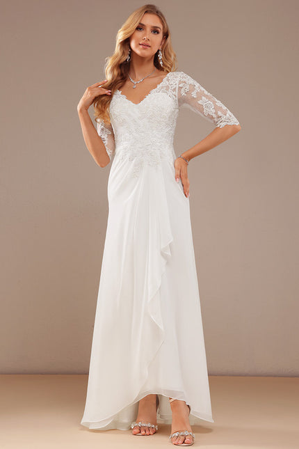 Robe Chic Blanche Dentelle Asymétrique - gallery 2