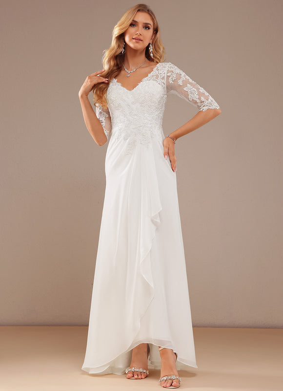 Robe Chic Blanche Dentelle Asymétrique - gallery 2