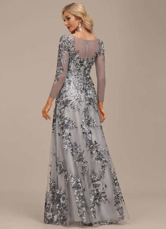 Robe Chic Élégance Florale Grise - gallery 4