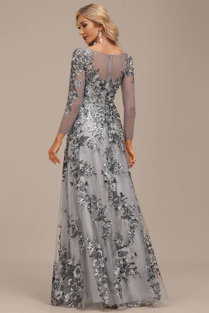 Robe Chic Élégance Florale Grise - gallery 4