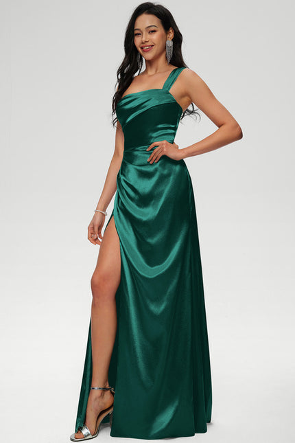 Robe Chic Verte Satinée Longue Ras Du Sol - gallery 1
