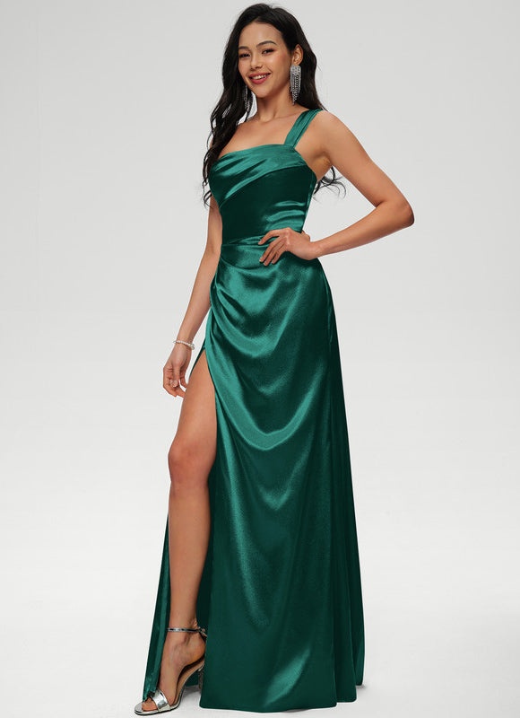 Robe Chic Verte Satinée Longue Ras Du Sol - gallery 1