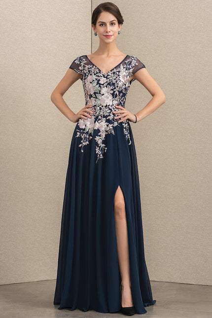 Robe Chic Bleu Marine Dentelle Fluide