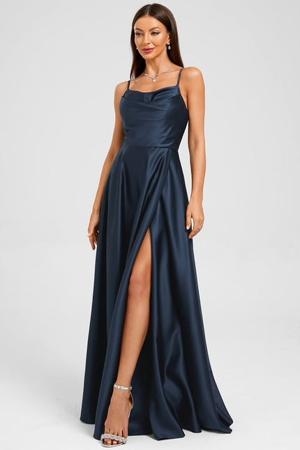 Robe Chic Satinée Marine - gallery 5