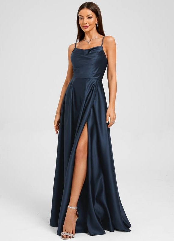 Robe Chic Satinée Marine - gallery 5